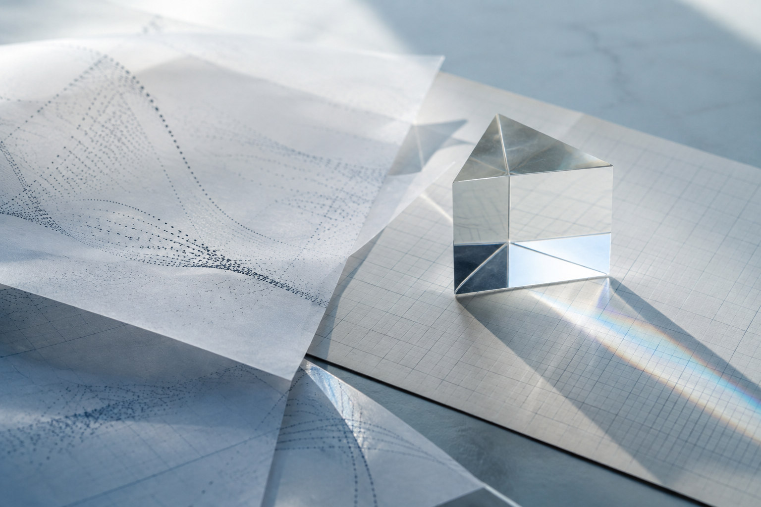 Conceptual study of a glass prism and translucent analytical sheets