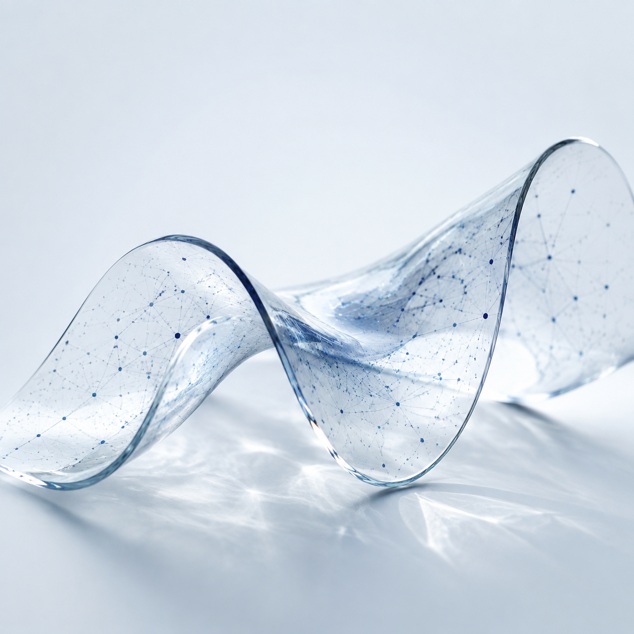 Conceptual glass wave carrying a fine network of data points